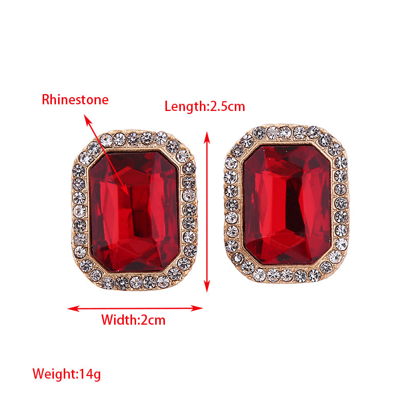 1 Pair Elegant Square Inlay Alloy Rhinestones Ear Studs