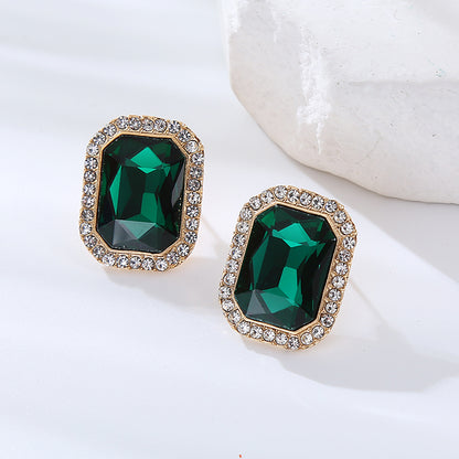 1 Pair Elegant Square Inlay Alloy Rhinestones Ear Studs