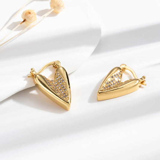 1 Pair French Style Simple Style Korean Style V Shape Sector Heart Shape Inlay Copper Zircon Earrings