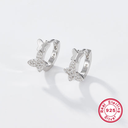 1 Pair Cute Simple Style Shiny Butterfly Plating Inlay Sterling Silver Zircon White Gold Plated Earrings Ear Studs