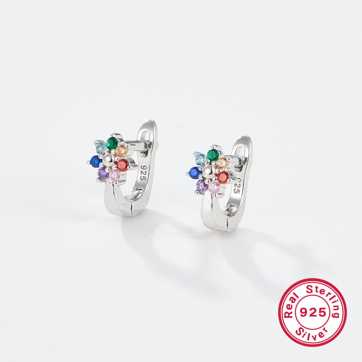 1 Pair Elegant Simple Style Clouds Rainbow Plating Inlay Sterling Silver Zircon Rhodium Plated Ear Studs