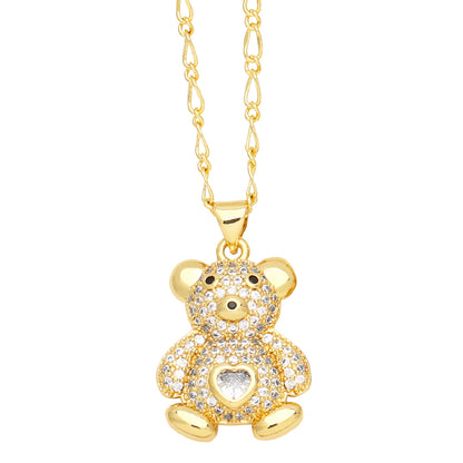 Cute Streetwear Little Bear Heart Shape Copper 18k Gold Plated Zircon Pendant Necklace In Bulk