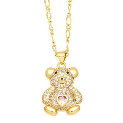 Cute Streetwear Little Bear Heart Shape Copper 18k Gold Plated Zircon Pendant Necklace In Bulk