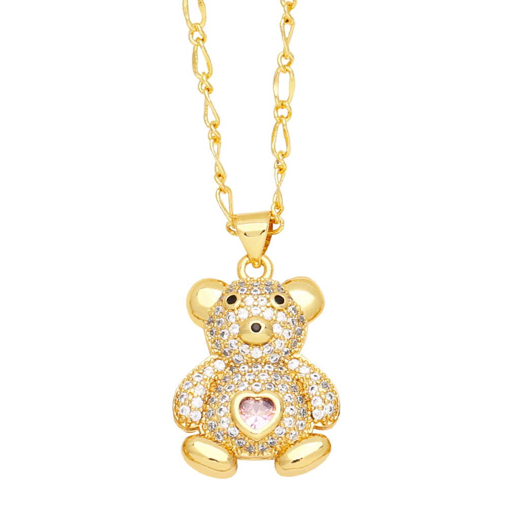 Cute Streetwear Little Bear Heart Shape Copper 18k Gold Plated Zircon Pendant Necklace In Bulk