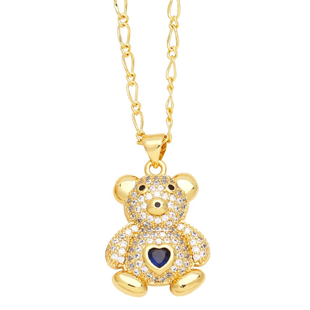 Cute Streetwear Little Bear Heart Shape Copper 18k Gold Plated Zircon Pendant Necklace In Bulk