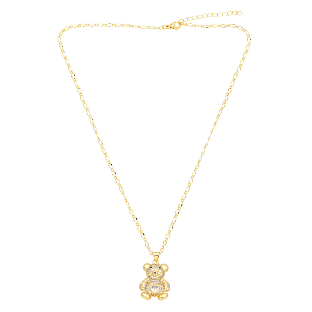 Cute Streetwear Little Bear Heart Shape Copper 18k Gold Plated Zircon Pendant Necklace In Bulk