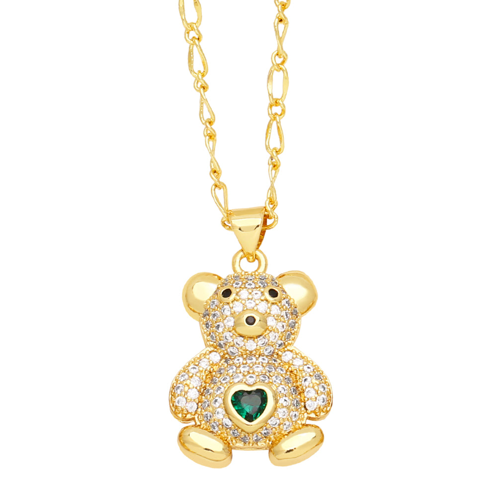 Cute Streetwear Little Bear Heart Shape Copper 18k Gold Plated Zircon Pendant Necklace In Bulk