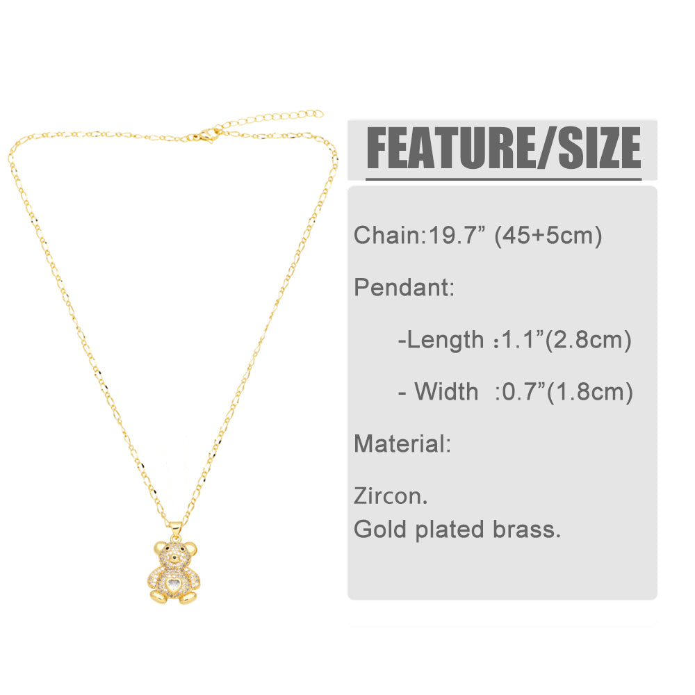 Cute Streetwear Little Bear Heart Shape Copper 18k Gold Plated Zircon Pendant Necklace In Bulk