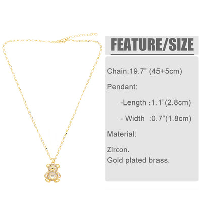 Cute Streetwear Little Bear Heart Shape Copper 18k Gold Plated Zircon Pendant Necklace In Bulk