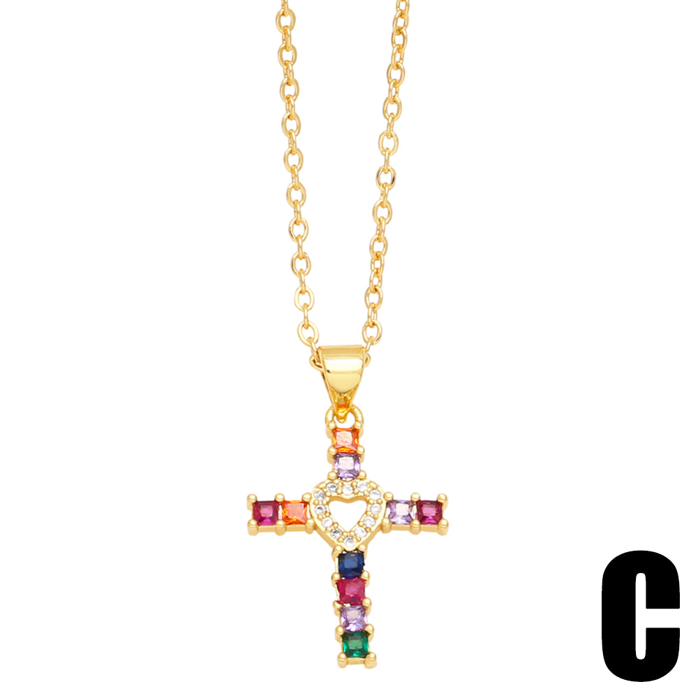 Simple Style Korean Style Cross Flower Copper 18k Gold Plated Zircon Pendant Necklace In Bulk