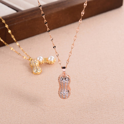 Simple Style Peanut Copper 18k Gold Plated Pearl Zircon Pendant Necklace In Bulk