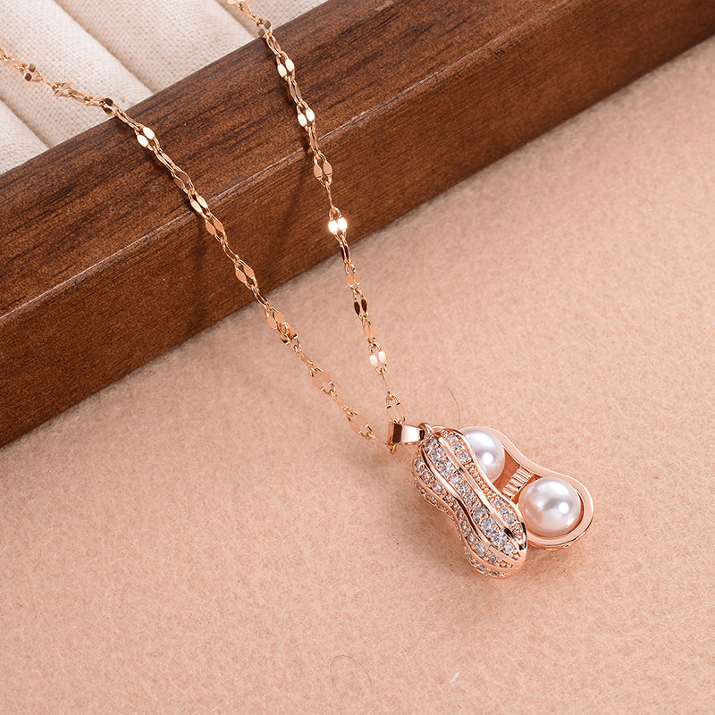 Simple Style Peanut Copper 18k Gold Plated Pearl Zircon Pendant Necklace In Bulk