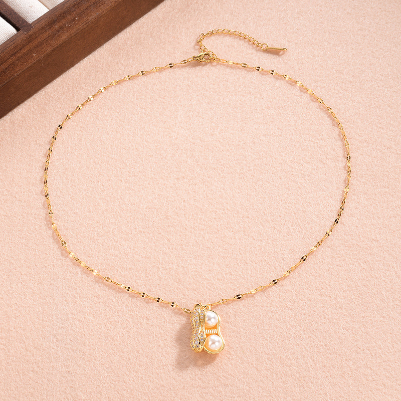 Simple Style Peanut Copper 18k Gold Plated Pearl Zircon Pendant Necklace In Bulk