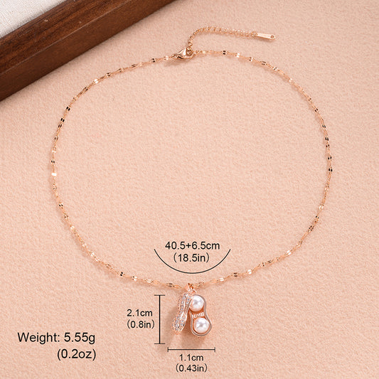 Simple Style Peanut Copper 18k Gold Plated Pearl Zircon Pendant Necklace In Bulk