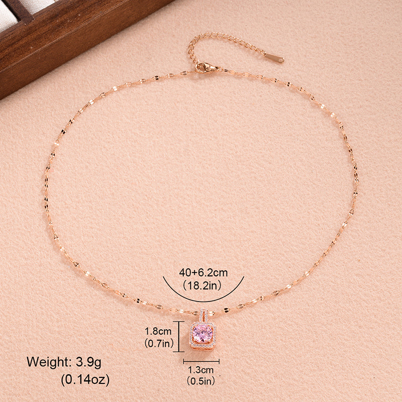 Elegant Cute Sweet Square Copper 18k Gold Plated Zircon Pendant Necklace In Bulk