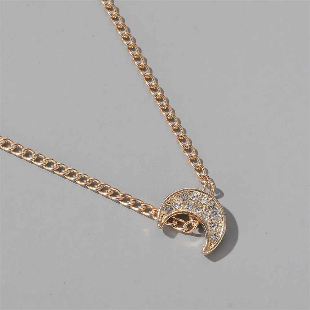 New Moon Simple Micro Diamond Moon Ladies Wild Alloy Clavicle Chain Pendant Necklace Accessories