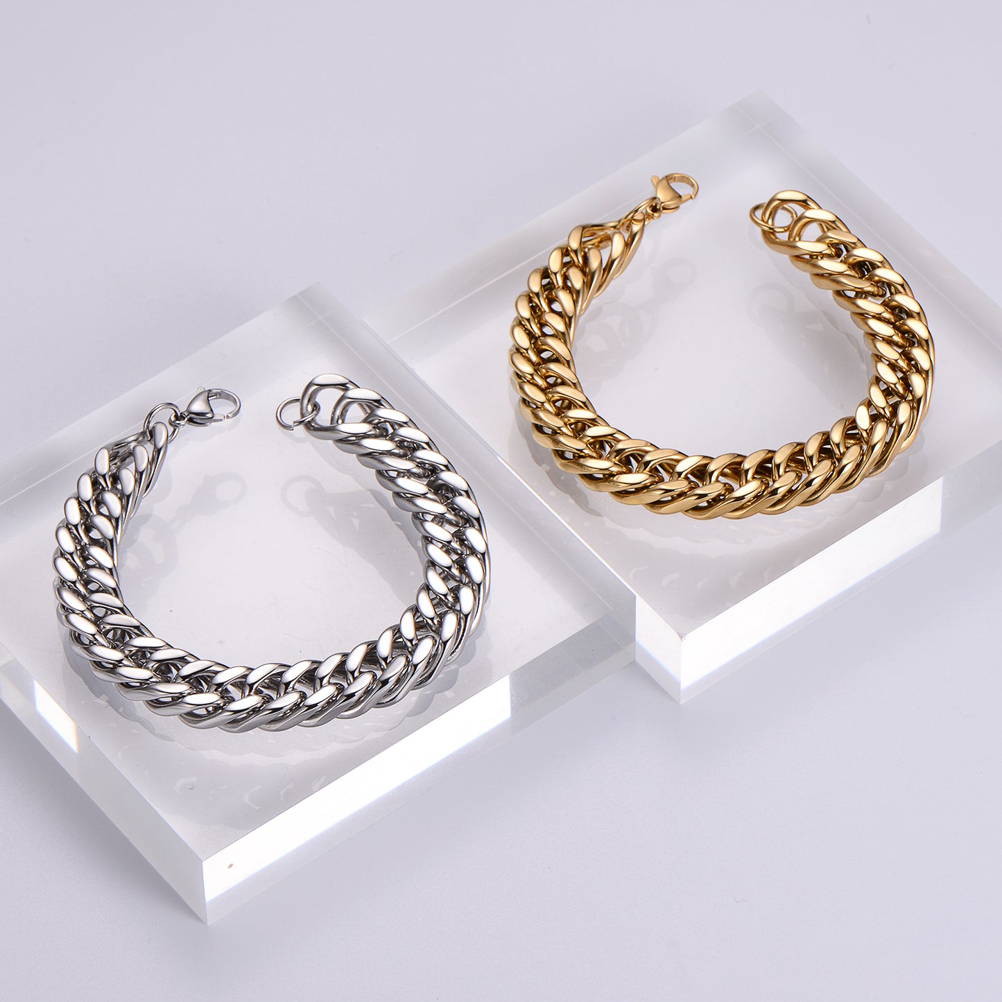 Hip-hop Rock Solid Color Stainless Steel Polishing Metal 18k Gold Plated Men's Bracelets