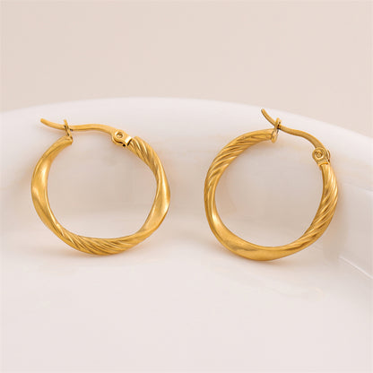 1 Pair Retro Round Plating Stainless Steel 18k Gold Plated Hoop Earrings