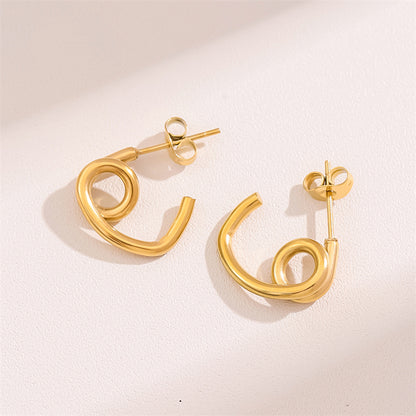 1 Pair Retro Simple Style Round Waves Plating Stainless Steel 18k Gold Plated Hoop Earrings