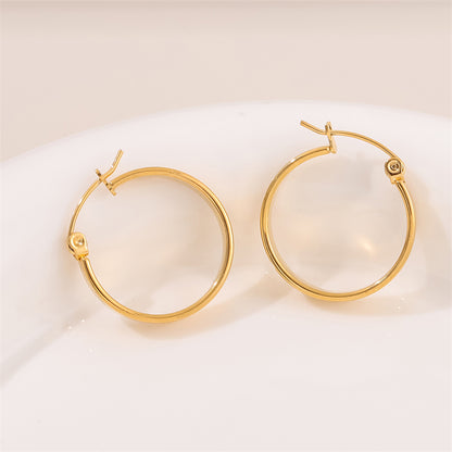 1 Pair Retro Simple Style C Shape Round Plating Stainless Steel 18k Gold Plated Hoop Earrings