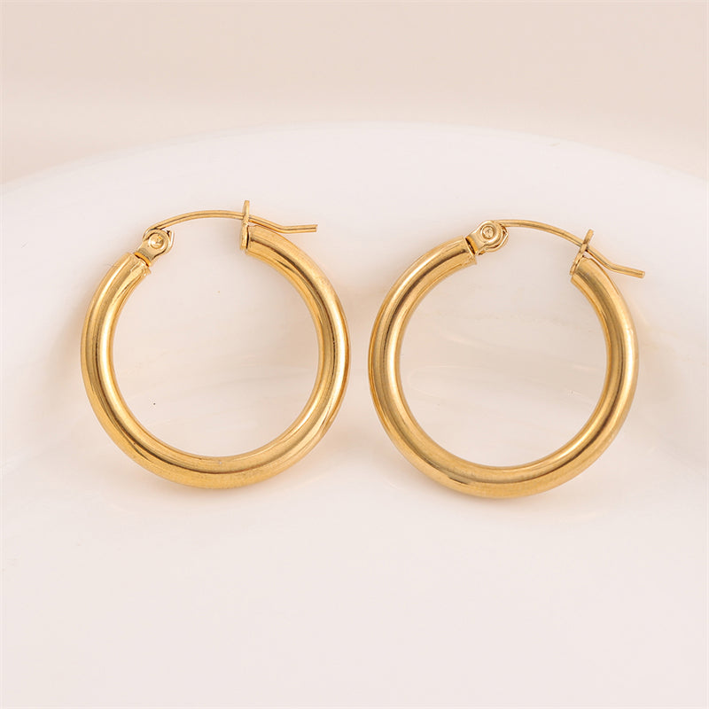 1 Pair Retro Simple Style Round Plating Stainless Steel 18k Gold Plated Hoop Earrings