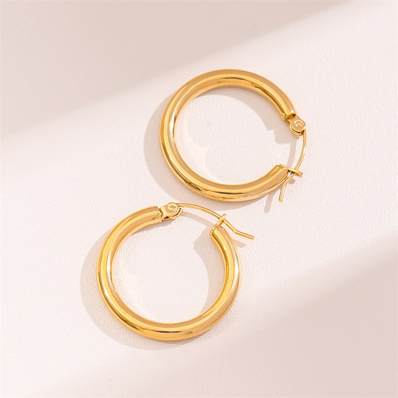 1 Pair Retro Simple Style Round Plating Stainless Steel 18k Gold Plated Hoop Earrings