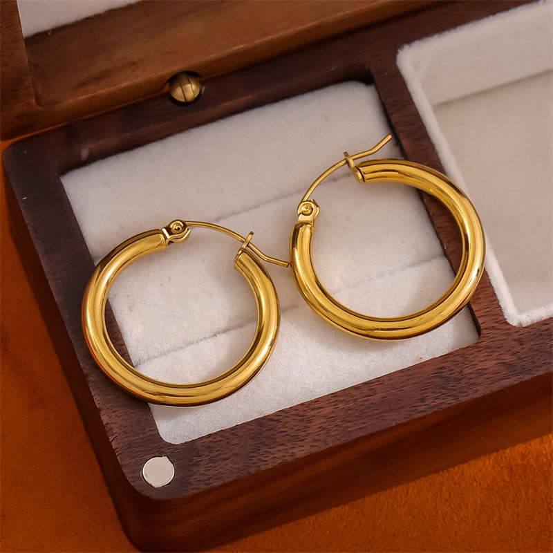 1 Pair Retro Simple Style Round Plating Stainless Steel 18k Gold Plated Hoop Earrings