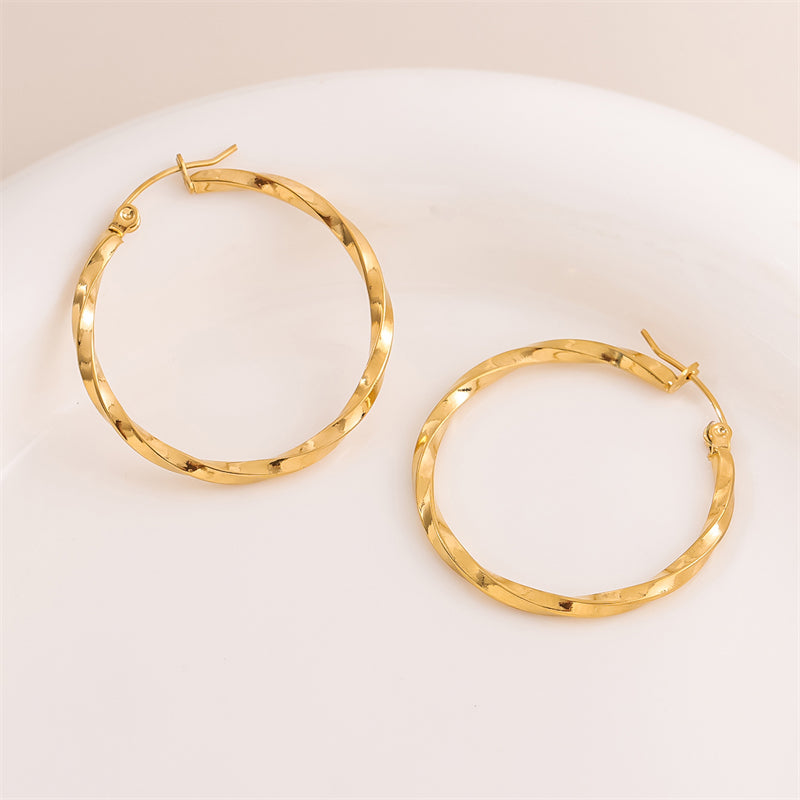 1 Pair Retro Simple Style Round Plating Stainless Steel 18k Gold Plated Hoop Earrings