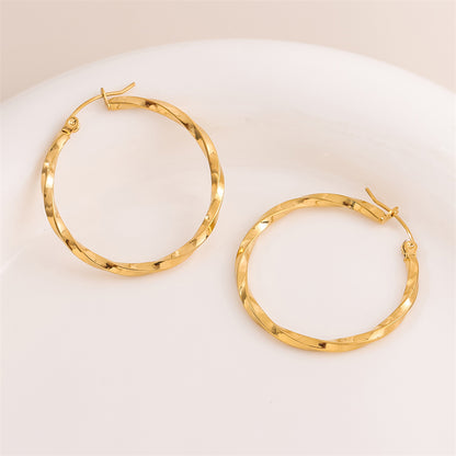 1 Pair Retro Simple Style Round Plating Stainless Steel 18k Gold Plated Hoop Earrings