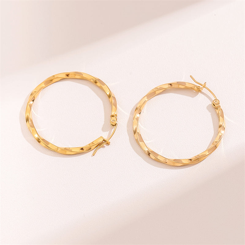 1 Pair Retro Simple Style Round Plating Stainless Steel 18k Gold Plated Hoop Earrings