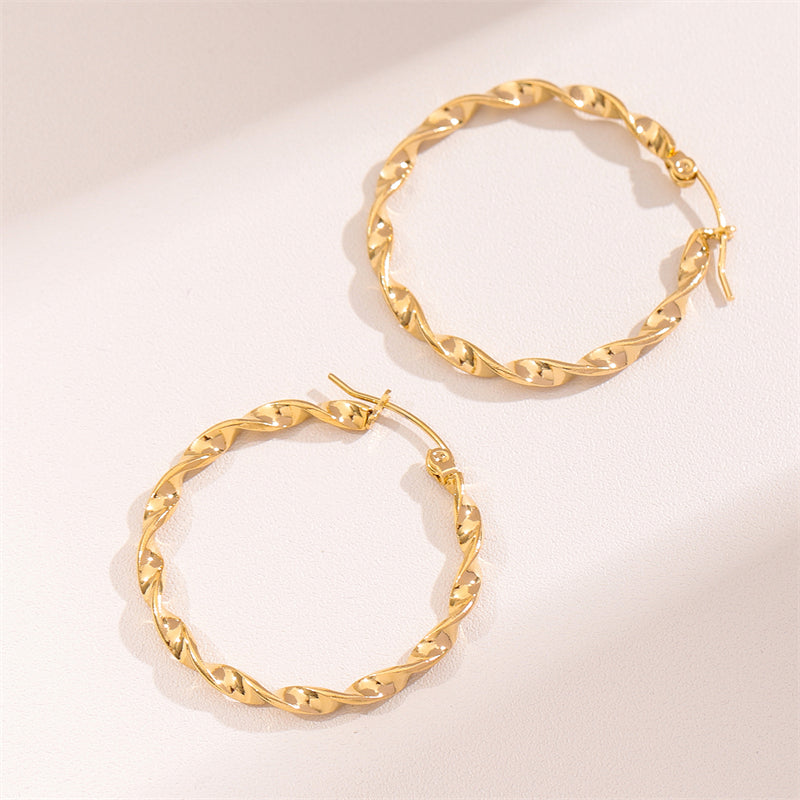 1 Pair Retro Simple Style Round Plating Stainless Steel 18k Gold Plated Hoop Earrings