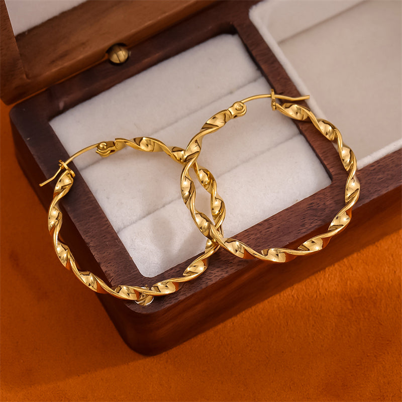 1 Pair Retro Simple Style Round Plating Stainless Steel 18k Gold Plated Hoop Earrings