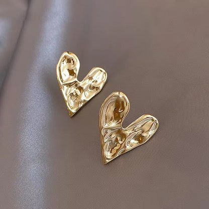 1 Pair Streetwear Heart Shape Solid Color Plating Hollow Out Alloy Gold Plated Drop Earrings Ear Studs