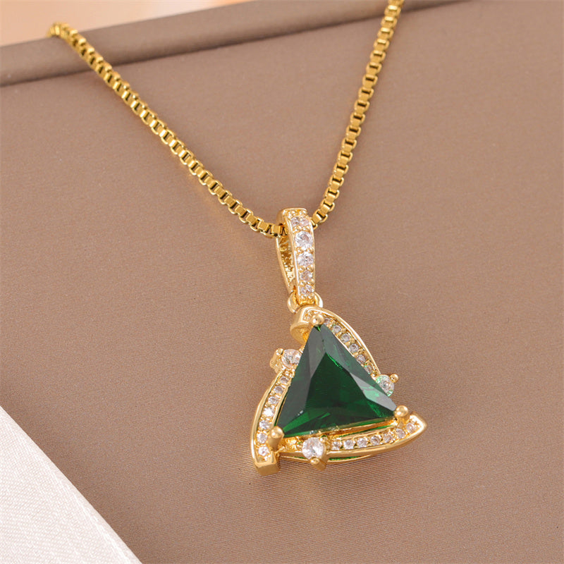 Elegant Simple Style Streetwear Triangle Stainless Steel Titanium Steel Plating Inlay Zircon 18k Gold Plated Pendant Necklace