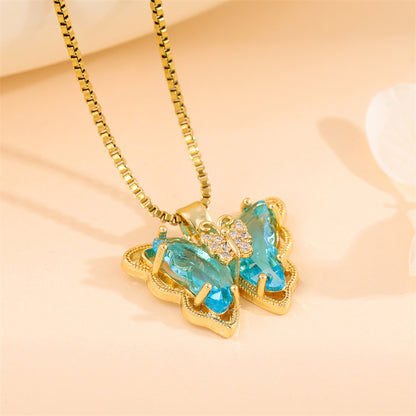 Fairy Style Vacation Modern Style Butterfly Stainless Steel Titanium Steel Plating Inlay Zircon 18k Gold Plated Pendant Necklace