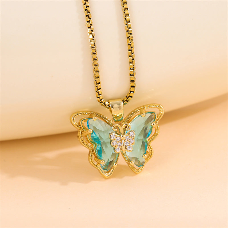 Fairy Style Vacation Modern Style Butterfly Stainless Steel Titanium Steel Plating Inlay Zircon 18k Gold Plated Pendant Necklace