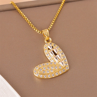 Elegant Simple Style Streetwear Heart Shape Flower Butterfly Stainless Steel Titanium Steel Plating Inlay Zircon 18k Gold Plated Pendant Necklace