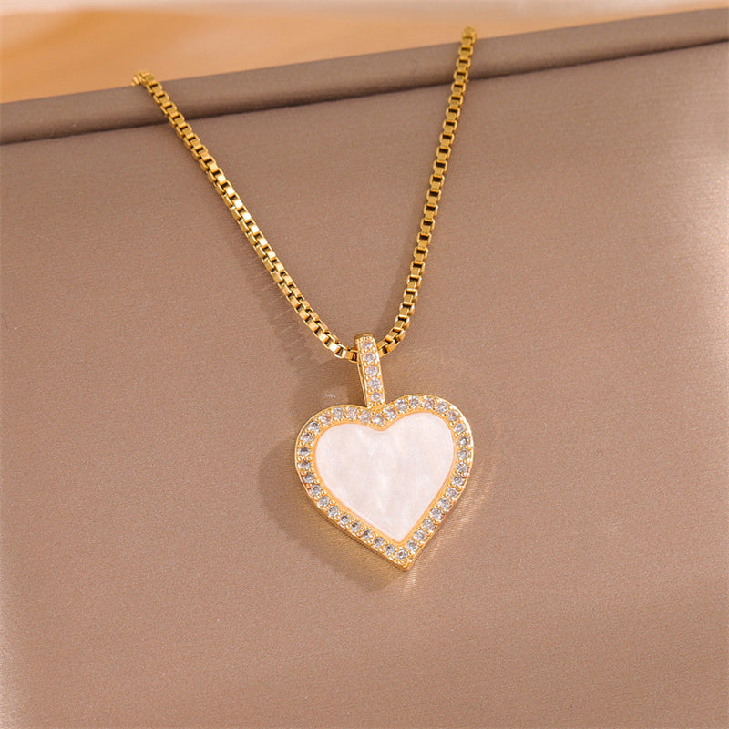 Elegant Simple Style Streetwear Heart Shape Flower Butterfly Stainless Steel Titanium Steel Plating Inlay Zircon 18k Gold Plated Pendant Necklace