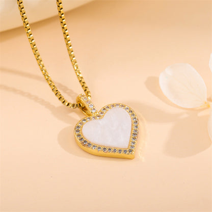 Elegant Simple Style Streetwear Heart Shape Flower Butterfly Stainless Steel Titanium Steel Plating Inlay Zircon 18k Gold Plated Pendant Necklace