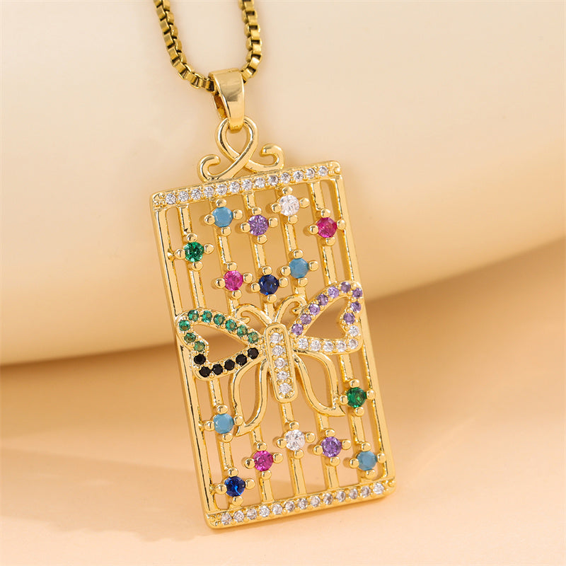 Retro Lady Roman Style Snake Bee Butterfly Stainless Steel Titanium Steel Enamel Plating Inlay Zircon 18k Gold Plated Pendant Necklace