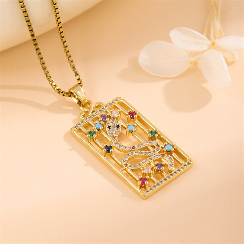 Retro Lady Roman Style Snake Bee Butterfly Stainless Steel Titanium Steel Enamel Plating Inlay Zircon 18k Gold Plated Pendant Necklace