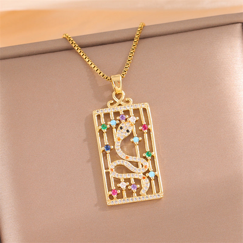 Retro Lady Roman Style Snake Bee Butterfly Stainless Steel Titanium Steel Enamel Plating Inlay Zircon 18k Gold Plated Pendant Necklace