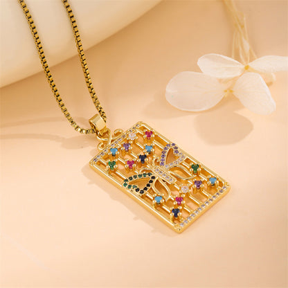 Retro Lady Roman Style Snake Bee Butterfly Stainless Steel Titanium Steel Enamel Plating Inlay Zircon 18k Gold Plated Pendant Necklace