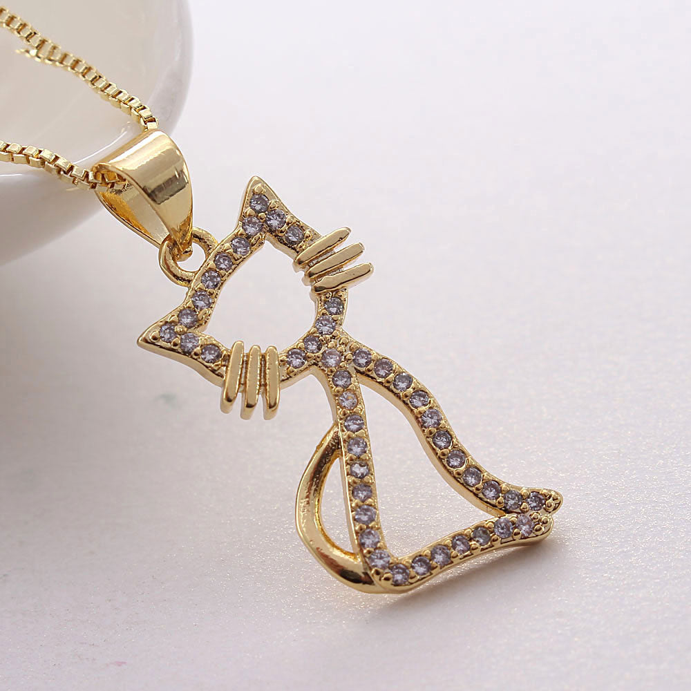 Ig Style Sweet Simple Style Animal Dog Cat Copper White Gold Plated Gold Plated Zircon Pendant Necklace In Bulk