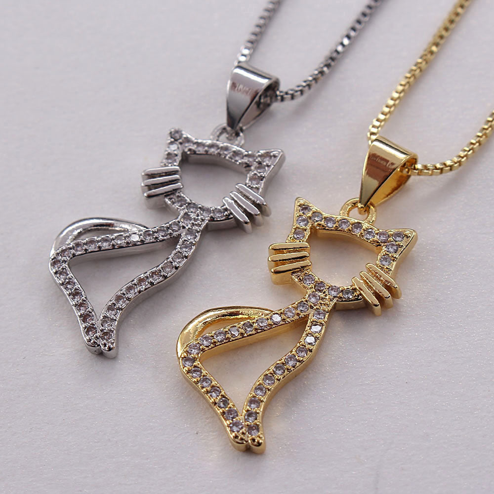 Ig Style Sweet Simple Style Animal Dog Cat Copper White Gold Plated Gold Plated Zircon Pendant Necklace In Bulk