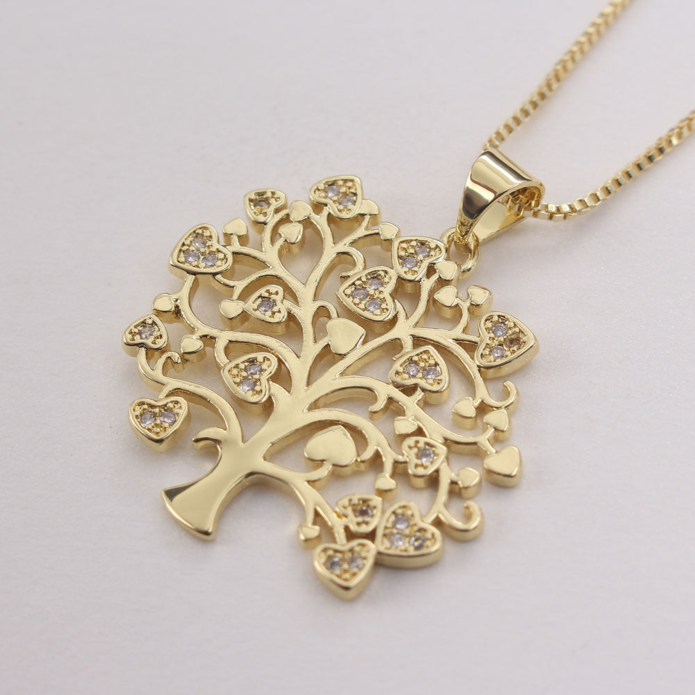 Ig Style Basic Streetwear Tree Copper Gold Plated Zircon Pendant Necklace In Bulk