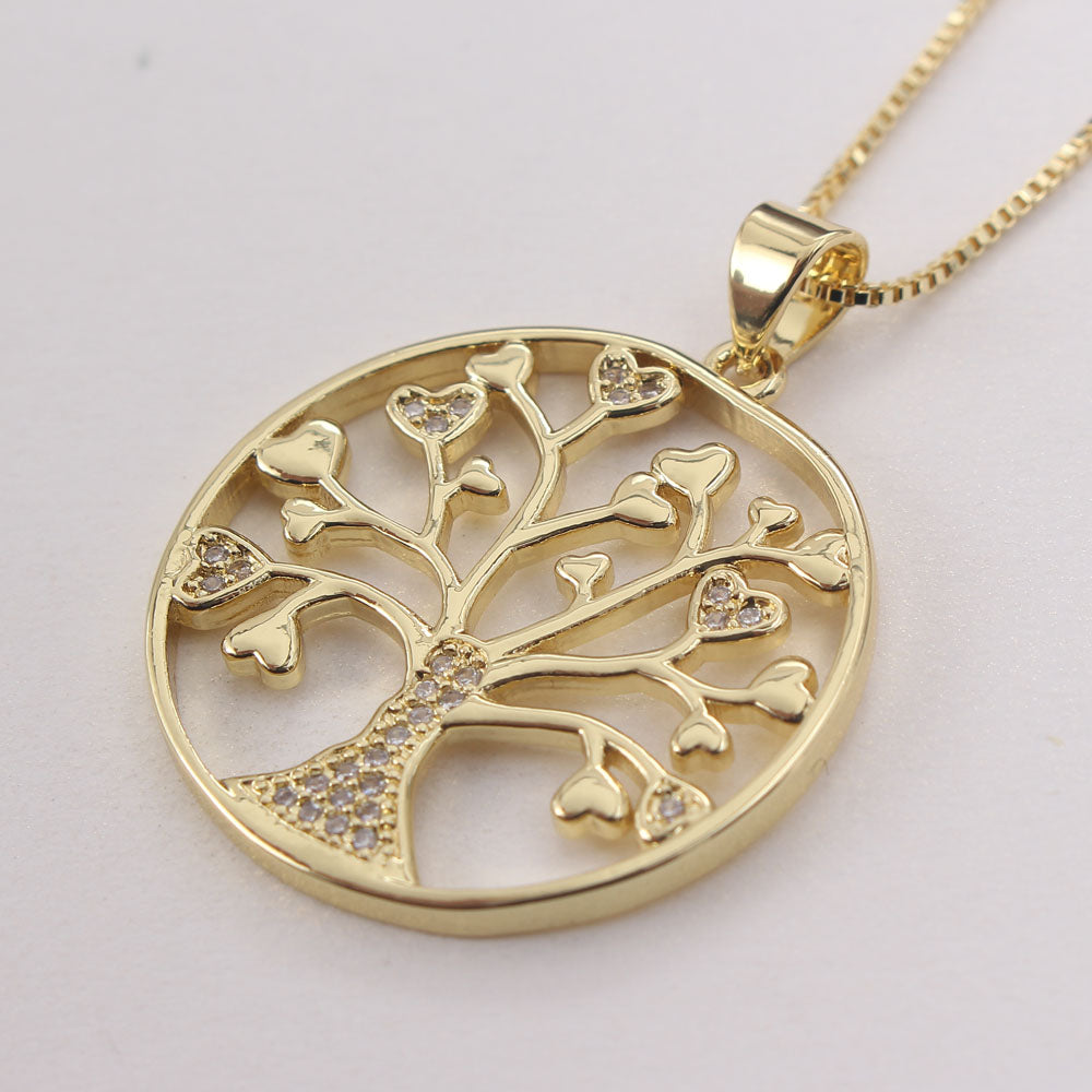 Ig Style Basic Streetwear Tree Copper Gold Plated Zircon Pendant Necklace In Bulk