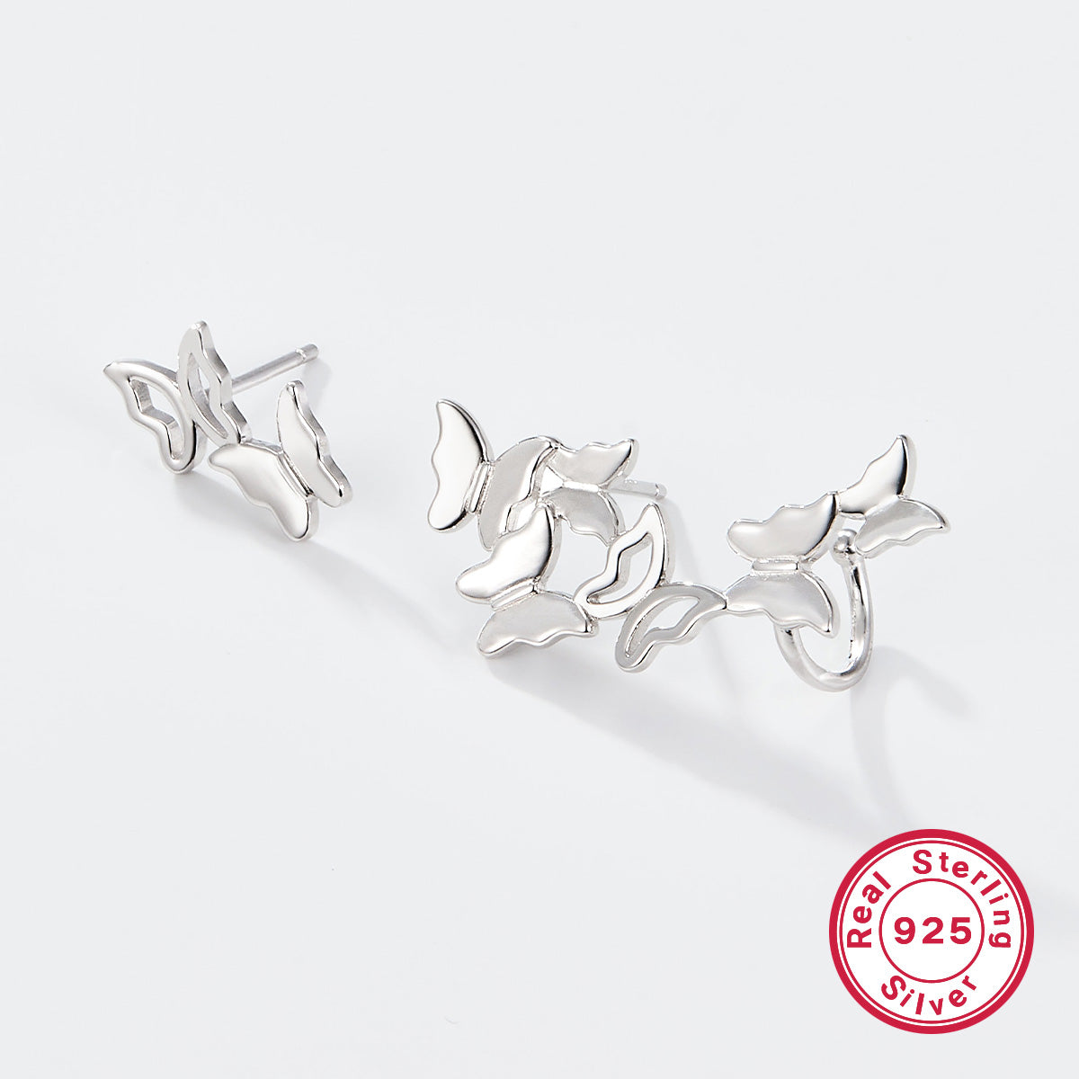 1 Pair Elegant Butterfly Asymmetrical Plating Sterling Silver Ear Studs