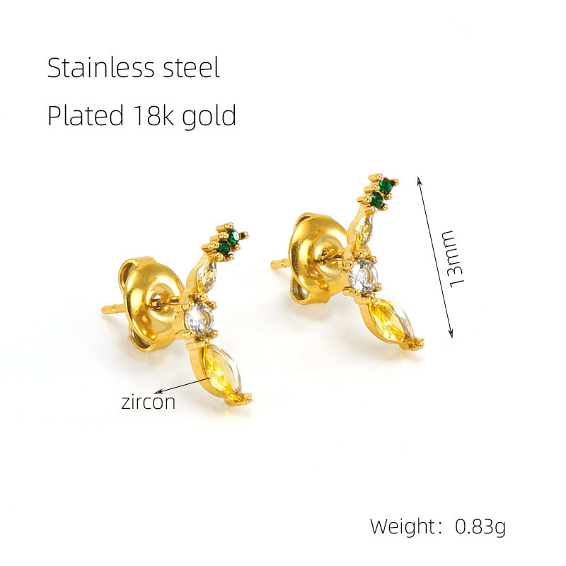 1 Pair Elegant Cute Lady Wreath Plating Inlay Stainless Steel Zircon 18k Gold Plated Ear Studs