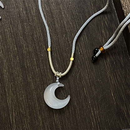 Chinoiserie Geometric Moon Opal Couple Pendant Necklace